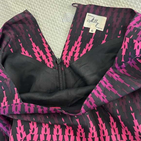 Milly of New York Silk Black Pink and Purple Geometric Print Shift Dress, US 6 - Picture 6 of 7